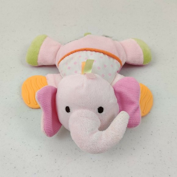 Carter's Other - Carters Plush Elephant Baby Toy Pink Rattle Teether Crinkle Flat